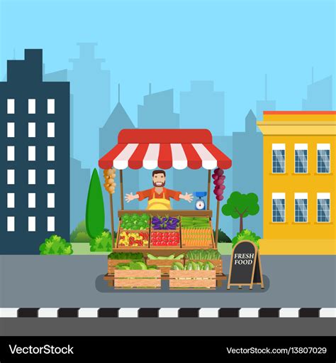 Male Street Vendor Selling Vegetables Royalty Free Vector