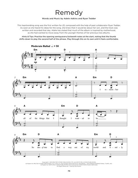 Remedy Sheet Music Adele Really Easy Piano