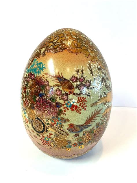 Satsuma Style Moriage Porcelain Enamel Egg Traditional