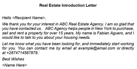 Real Estate Introduction Letter Samples And Examples Excel Tmp