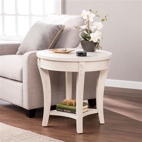 Round White Washed Accent Table : Accent Tables Coffee Console End Side ...