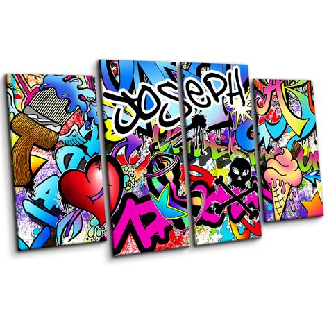 Personalised Graffiti Wall Art Canvas Print Large Four Piece