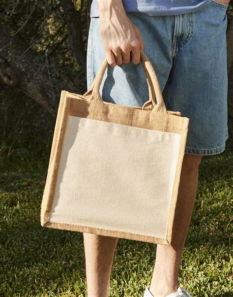 Westford Mill W Cotton Pocket Jute Midi Bag Bedrucken