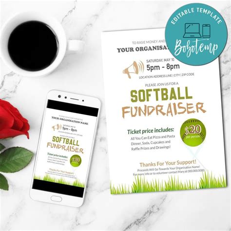 Softball Fundraiser Flyer Customizable Template DIY Bobotemp