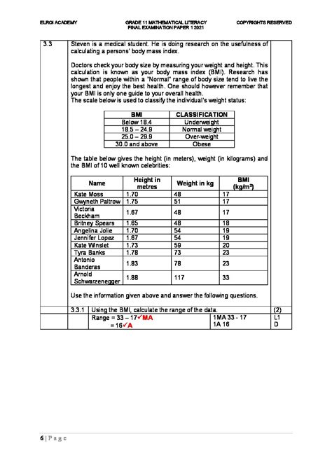 2021 Grade 11 Mathematics Literacy Task 7 Final Exam Paper 1 Teacha