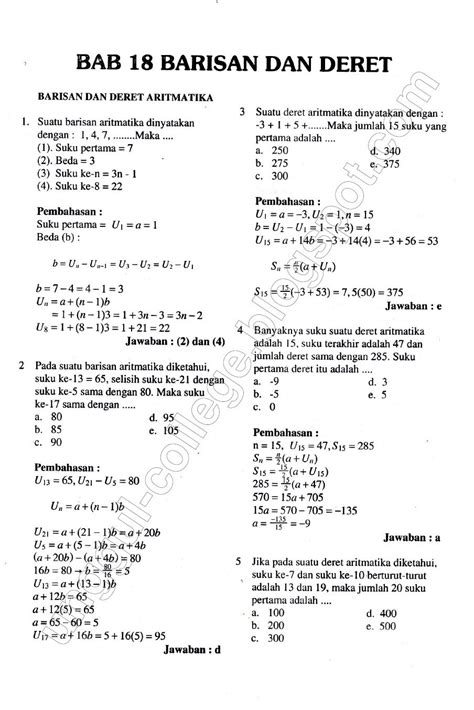 Kumpulan Soal Matematika Barisan Dan Deret Aritmatika Beinyu