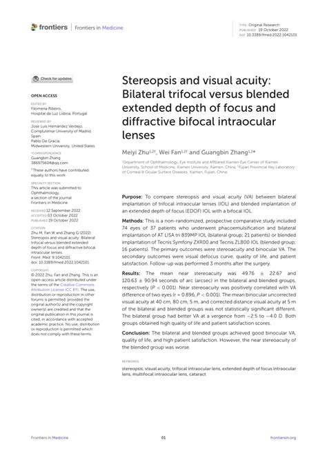 PDF Stereopsis And Visual Acuity Bilateral Trifocal Versus Blended