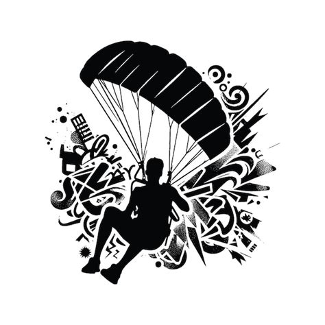 Paragliding Parasailing Skydiving male player in graffiti tags street ...