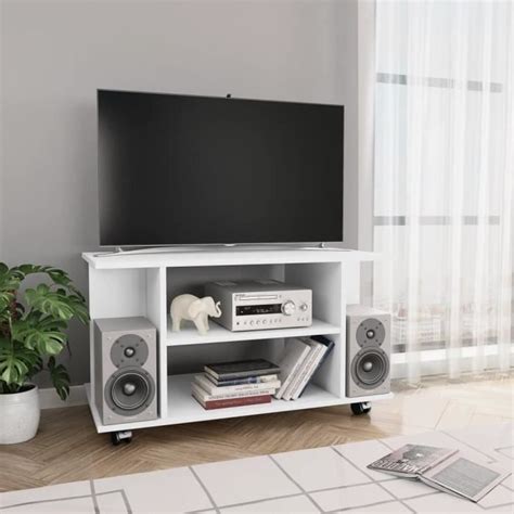 Meuble TV JILI Table Basse Buffet De TV Moderne Roulettes Blanc