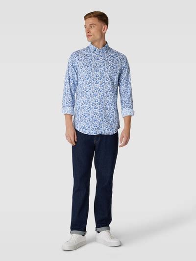 Christian Berg Men Regular Fit Freizeithemd Mit Allover Muster Bleu