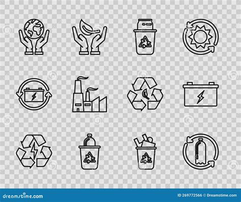 Set Line Battery With Recycle Symbol Recycling Plastic Bottle Recycle