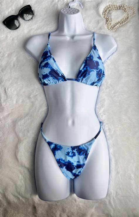 Tie Dye Bikini Set Triangle Bra Tanga Bottom Sexy Bikini Women S Swimwear Piece Bathing