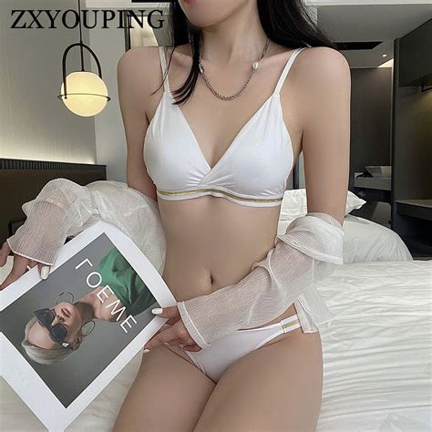 内衣内裤套装 Bra Panties Set ZXYOUPING Women Ice Silk Seamless Bra Deep V Non Wire Push Up Bras Bikini