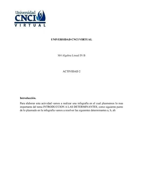 Algebra Lineal Actividad Universidad Cnci Virtual M Algebra