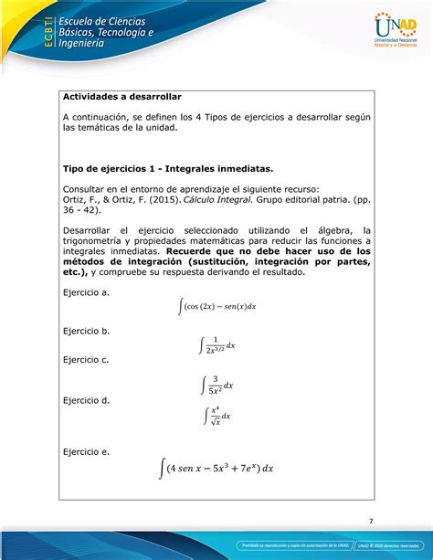 Guia De Actividades Y Rúbrica De Evaluación Tarea 1 El Concepto De Integral Pdf Descarga