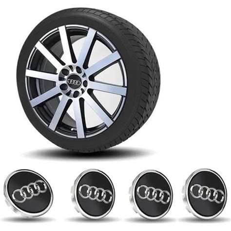 4pcs Logo Audi 69mm Centre De Roue Cache Moyeu Jante Emblème Noir