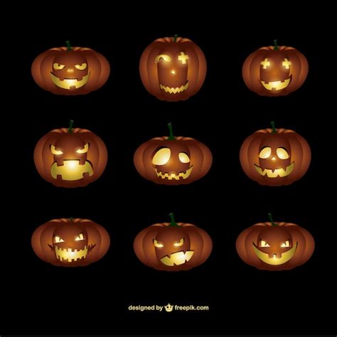 Free Vector | Halloween pumpkins with faces