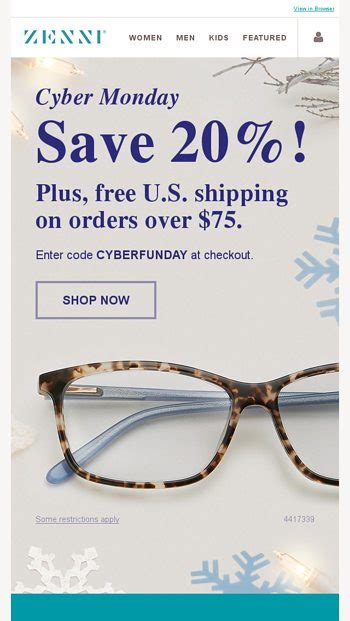 Cyber Monday Sale Extended 20 Off Free Shipping Zenni Optical Email Archive