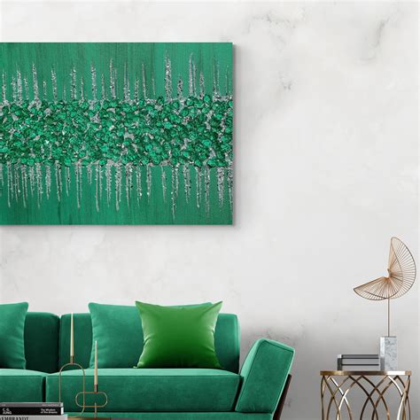 Emerald Green Glitter And Glass Wall Art Crushed Glass Wall Etsy