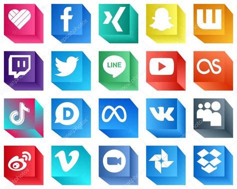 Iconos De Marca De Redes Sociales 3D Para Branding 20 Iconos Pack Como