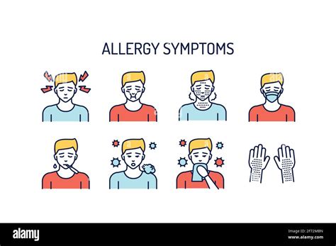 Allergy Symptoms Line Color Icons Concept Dermatological Infectious