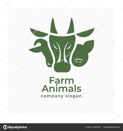 Agricultural Animals Logo Vector Sign Cow Pig Ram Farm Animals Stock