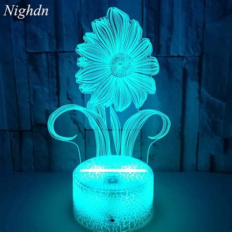 Nighdn Sunflower LED Night Light L Mpara De Ilusi N 3D Para Ni Os Luz