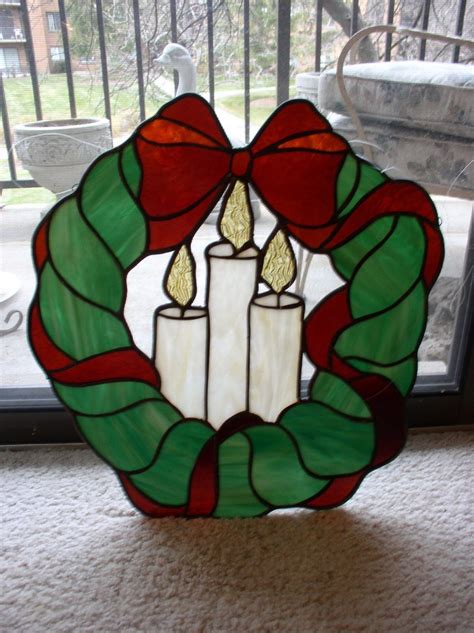 Stained Glass Christmas Wreath 16 X 17 Beautiful Ebay Vidrieras De Navidad Patrones De