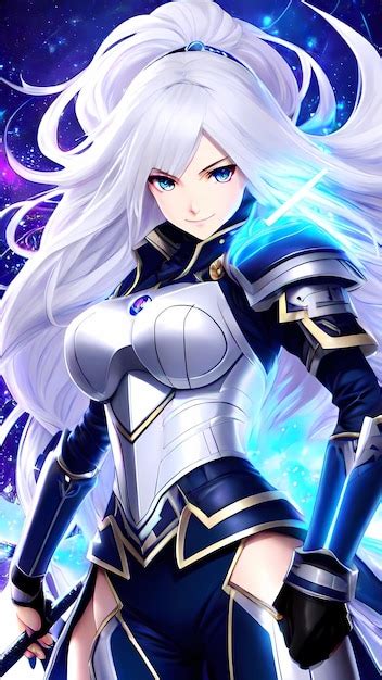 Beautiful anime female warrior in armor cartoon illustration | Premium AI-generated image