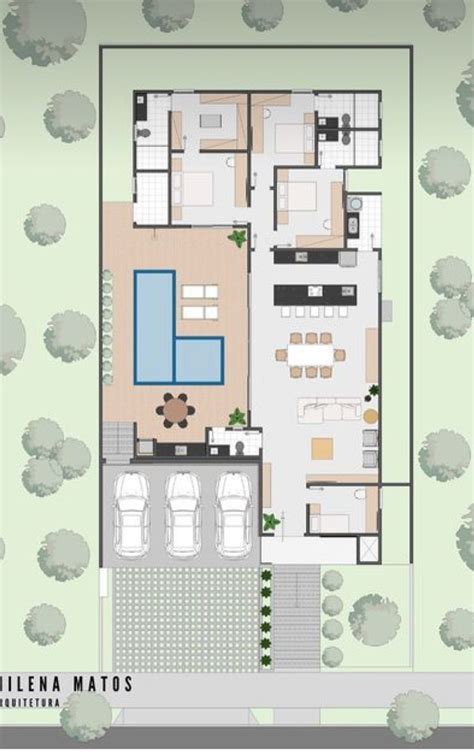 An Aerial View Of The Floor Plan For A House With Swimming Pool And