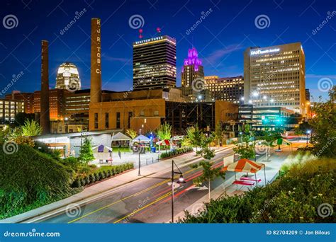 View of the Skyline at Night, in Winston-Salem, North Carolina. Editorial Stock Image - Image of ...