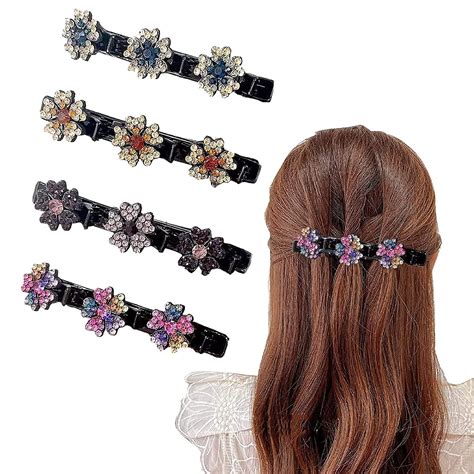 4 Pcs Sparkling Crystal Stone Braided Hair Clips Rhinestone Hair Clips