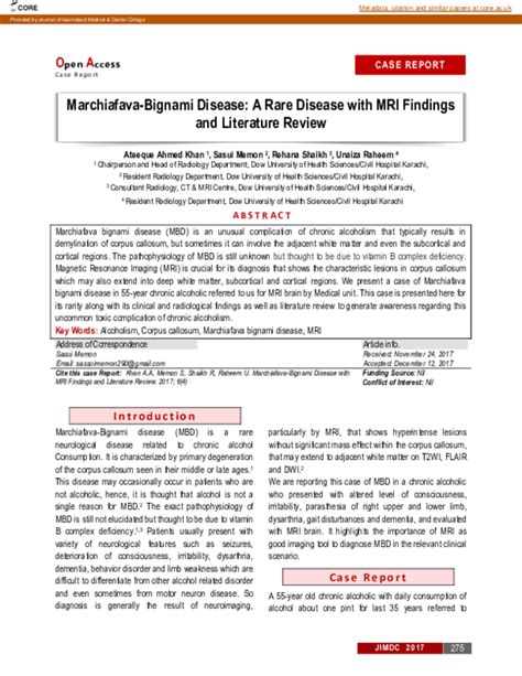 (PDF) Marchiafava-Bignami Disease: A Rare Disease with MRI Findings and ...