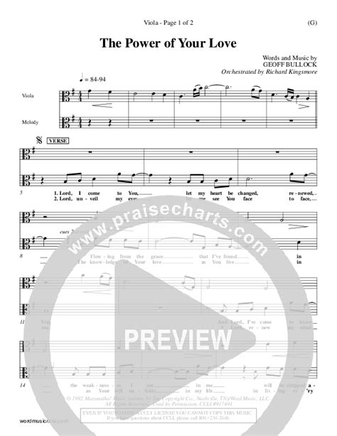 The Power Of Your Love Viola Sheet Music PDF Geoff Bullock PraiseCharts