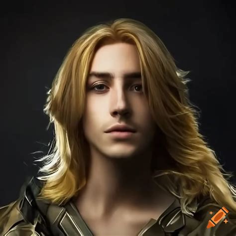 Cody Fern With Long Flowing Blonde Hair Cosplaying As Golden Iron Man
