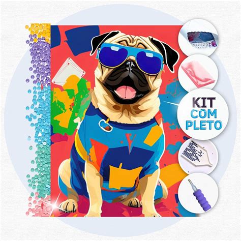 X Cm Pug Estiloso Kit Pintura Diamante Casarone