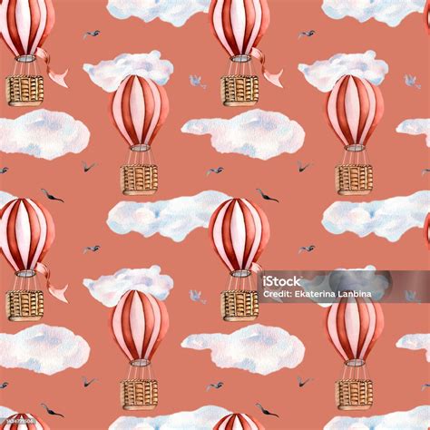 Retro Hot Air Balloons Vintage Style Watercolor Illustration Seamless