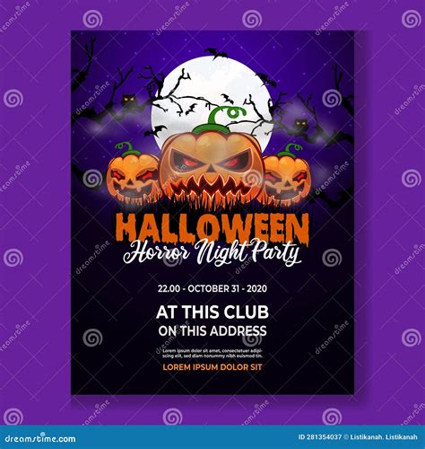 Halloween Horror Night Party Poster Design Stock Vector Illustration