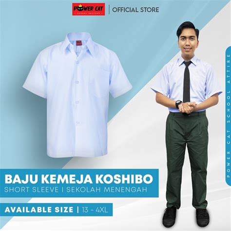 Baju Kemeja Sekolah Putih Nila Koshibo Lengan Pendek Jenama Power Cat