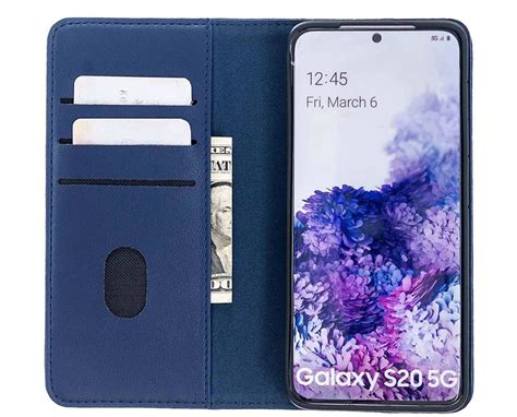 Samsung Galaxy S20 Genuine Leather Magnetic Detachable Wallet Case Blue