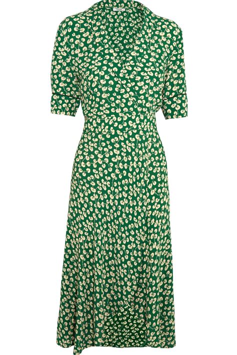 Ganni Dalton Floral Print Crepe Wrap Dress In Green Lyst Canada