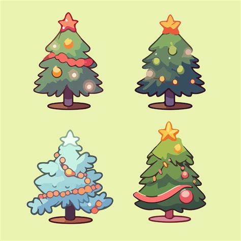 Premium Vector Cute Kawaii Christmas Tree Cartoon Illustration