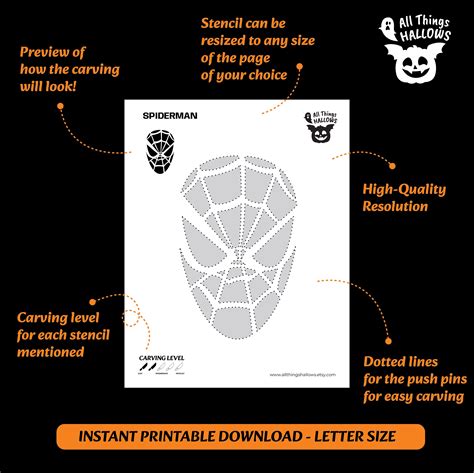 Spiderman Pumpkin Carving Stencil Printable At Home Pdf Instant Dowload