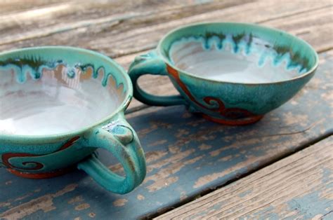 Hand Thrown Pottery Cappuccino Cups Or Soup Mug Handmade Stoneware