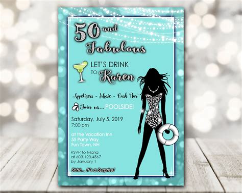 50th Birthday Party Invitation For A Woman Fifty And Fabulous Pool