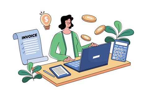 Female Accountant Is Checking Invoices At Her Desk Vector Art