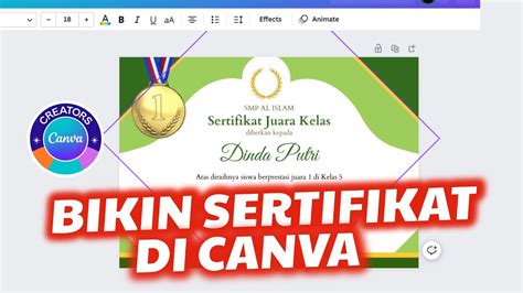 Cara Membuat Sertifikat Juara Kelas Di Canva Tutorial Canva Pemula Youtube