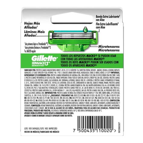 Cartucho De Rastrillo Gillette Mach Sensitive Con Aloe Piel Sensible