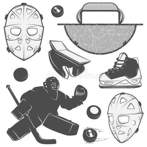 Set Of Vintage Ice Hockey Goalkeeper Helmet Design Elements For Emblems