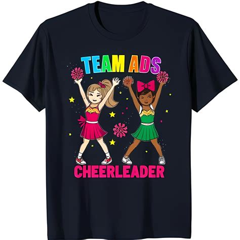 Black T Shirt With Cheerleaders Design Colorful Uniforms Pom Poms